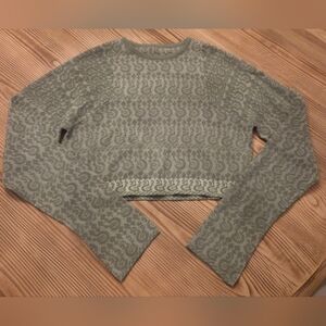 Aleeza Elegant Olive Patterned Thin Sweater- Cropped